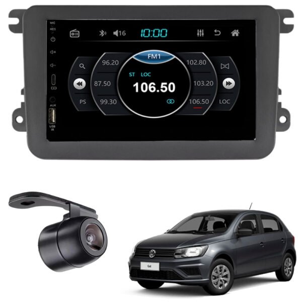 KIT MULTIMIDIA MP5 T1 COD 4857 + MOLDURA COD 4709 + CAMERA DE RÉ ULTRON COD 4493